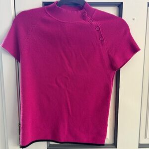 Anthropologie Magenta Buttoned Short Sleeve Top